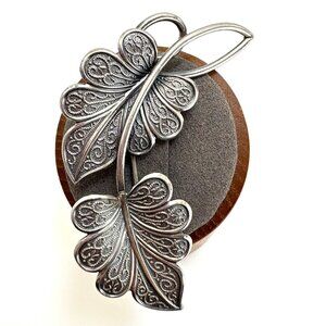 BEAU Sterling Silver 925 Leaf Brooch Scroll Design Pin Size 2.5" Length